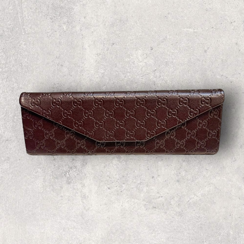 Gucci Monogram “GG” Leather Collapsible Snap Trifold Eyeglass Case